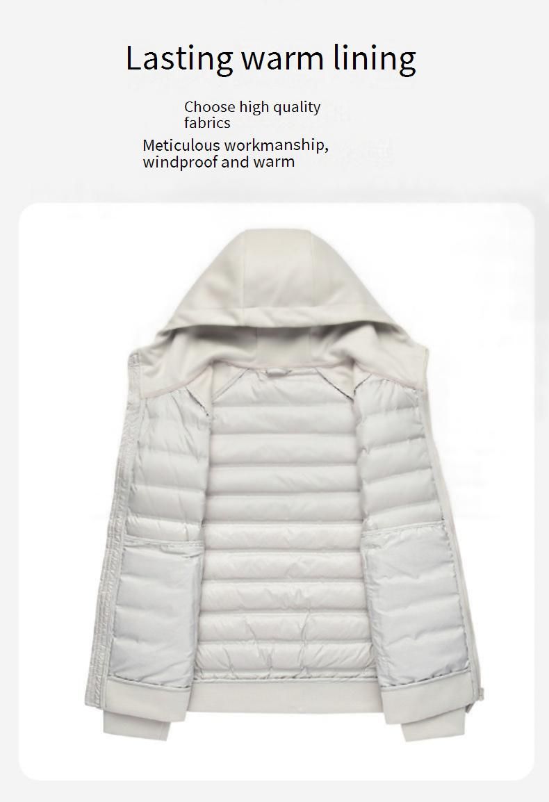 Men's Casual Hooded Down Jacket – 700FP Machine-Washable Winter Coat, Waterproof & Anti-Wrinkle, Korean Streetwear Style (Black/White)_voghion.com