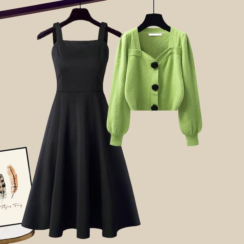 Elegante completo composto da cardigan e abito in maglia, 2 pezzi - Elegante completo autunnale con maniche a principessa (disponibile nelle taglie dalla M alla 4XL, diverse opzioni di colore)_voghion.com