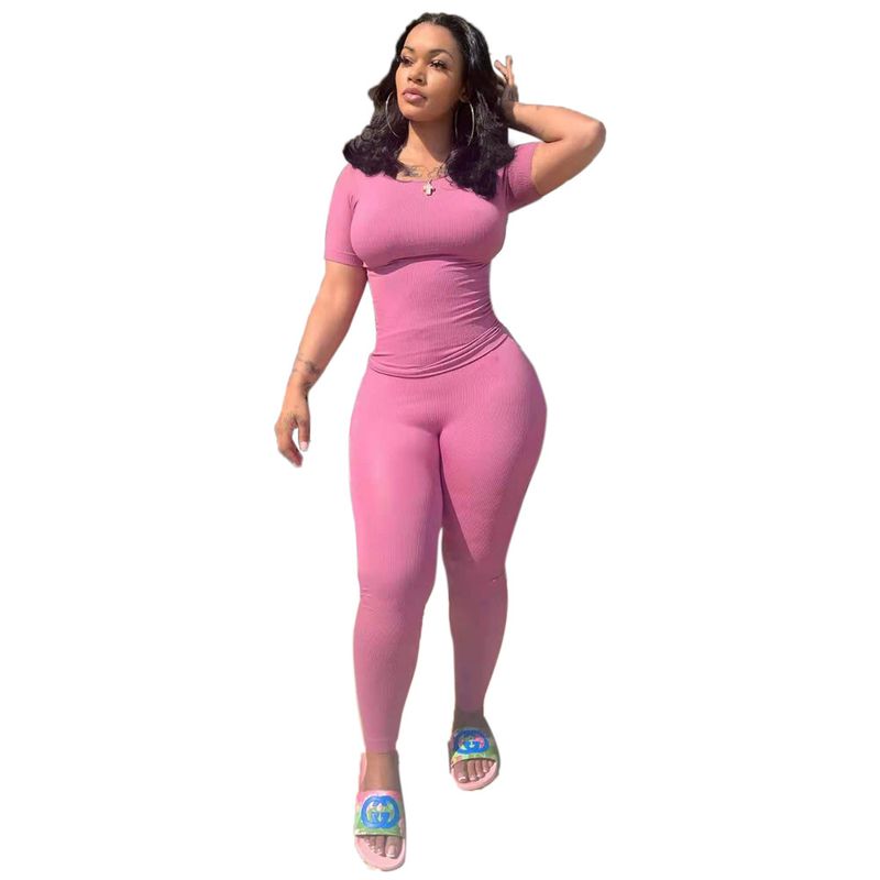 TS1135 nouvel ensemble de sport deux pièces moulant côtelé super élastique décontracté sexy pour femmes_voghion.com