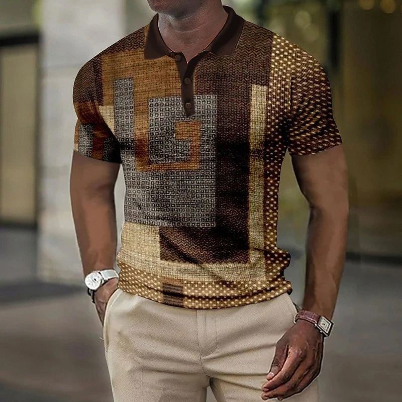 Neues Pullover-Poloshirt mit Knöpfen, karierten Ärmeln, modisches Pendler-Kurzarmshirt für Herren_voghion.com