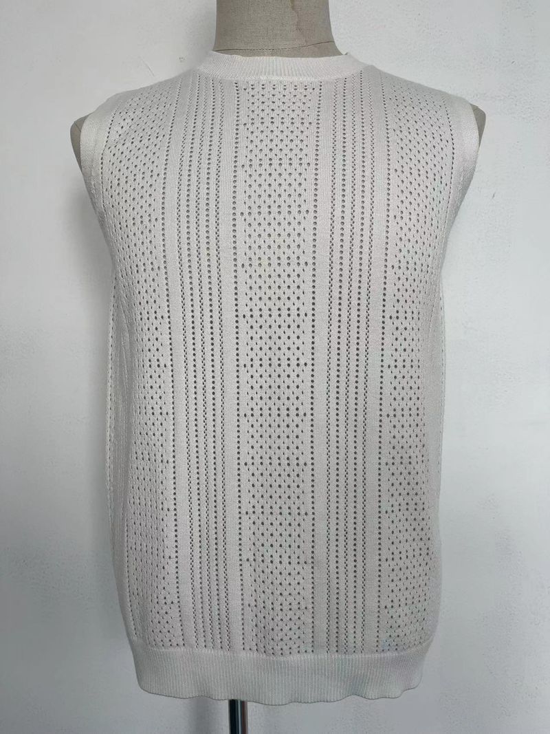 Sommer Herren Neue Einfarbige Strickmode Ärmelloses Top Hohl Atmungsaktiv Rundhals Casual Weste_voghion.com