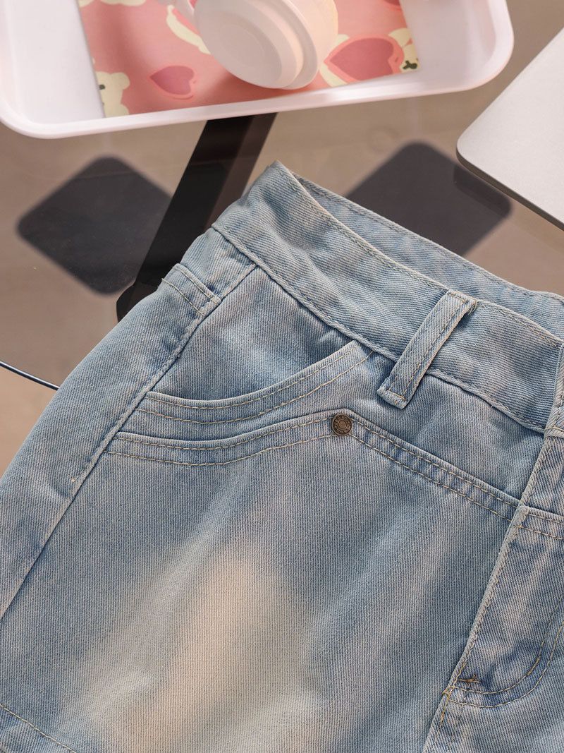 Rockhose aus Denim für Damen in heller Farbe, neuer Instagram-Stil, hohe Taille, blendfrei, A-Linie, Halbkörper-Design, Wickeleffekt_voghion.com