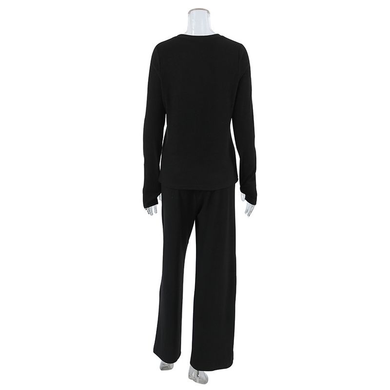 2025 Lente Zwarte Melk Zijden Ronde Hals Dames Homewear Zachte Comfortabele Rekbare Pyjama Tweedelig Set_voghion.com