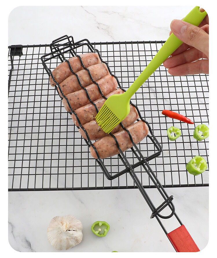 Outdoor Sausage Net BBQ Barbecue Camping Tool Stainless Steel Hot Dog Grill Tongs_voghion.com