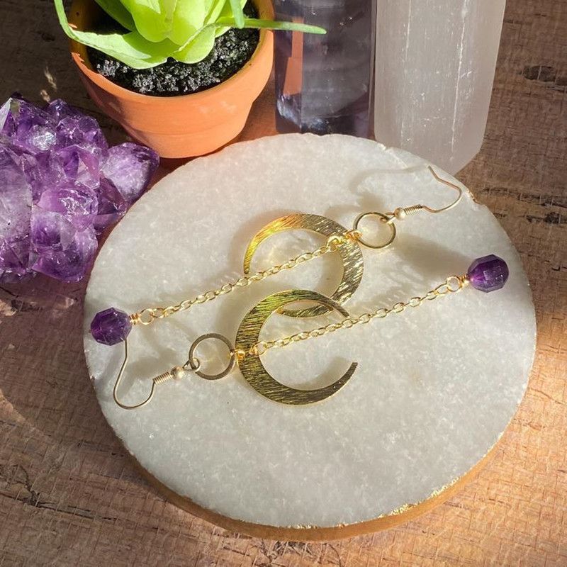 Amethyst moon earrings Hook earrings_voghion.com