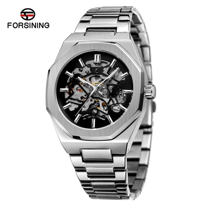 Montre mécanique automatique squelette tendance pour homme avec fonction heure universelle, boîtier en acier inoxydable de 41 mm, verre minéral, bracelet en alliage_voghion.com