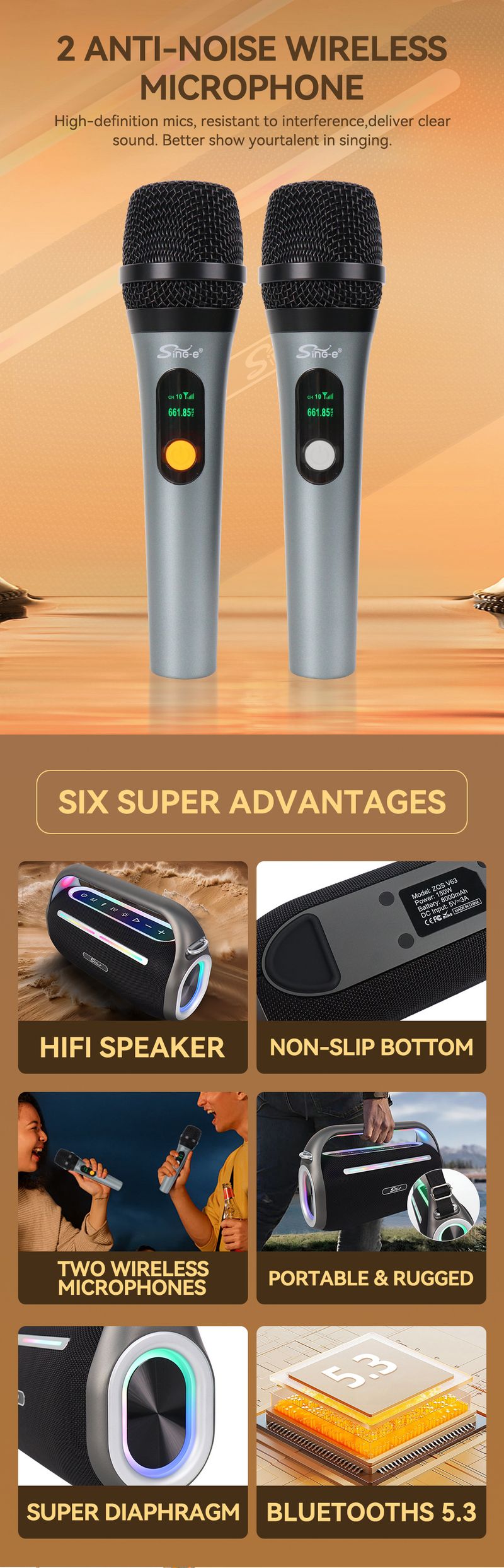 ZQS-V63 Taşınabilir Dış Mekan Hoparlörü Süper Bas Müzik Çalar Çift Mikrofonlu Ses_voghion.com
