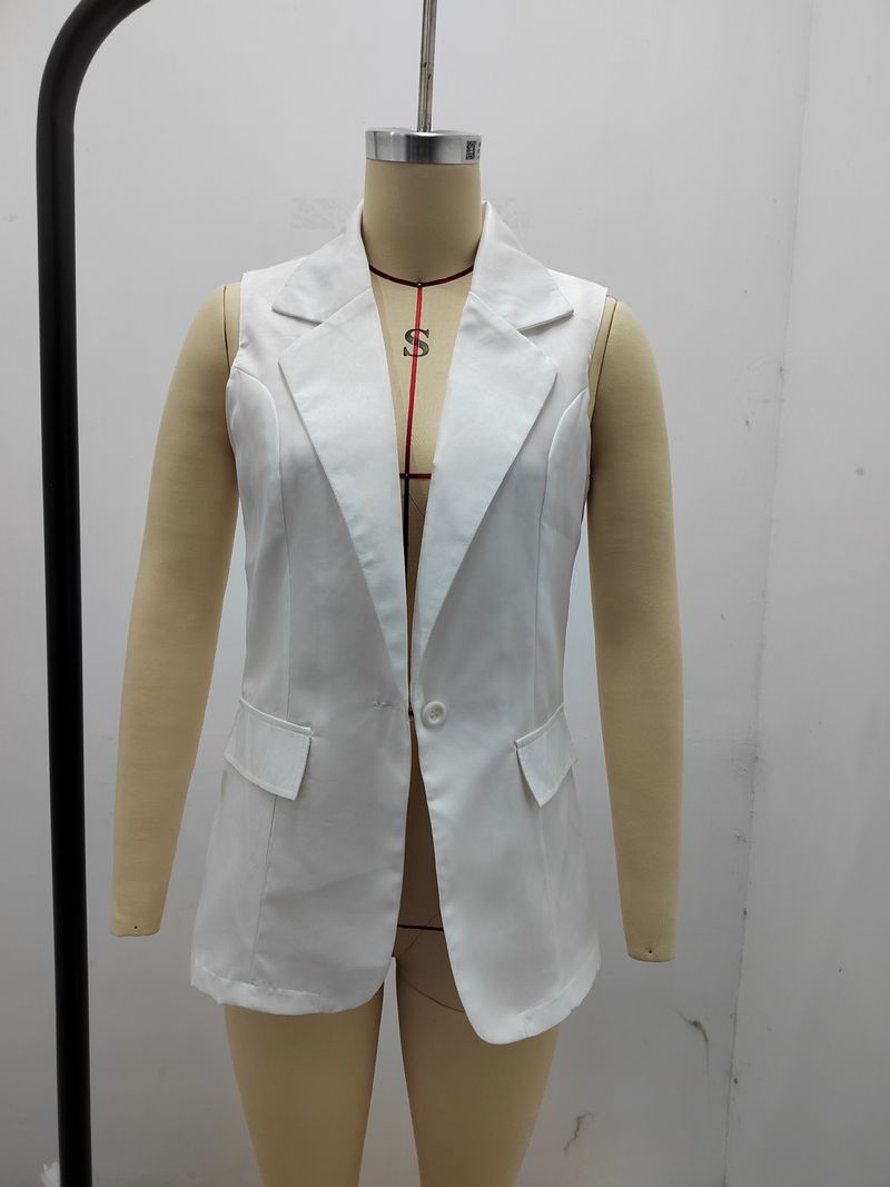 Ärmelloser Blazer für Damen, Sommer, neue lockere Passform, lässige Bürokleidung, einfarbig, gekerbtes Revers, offene Vorderseite, Strickjacke_voghion.com