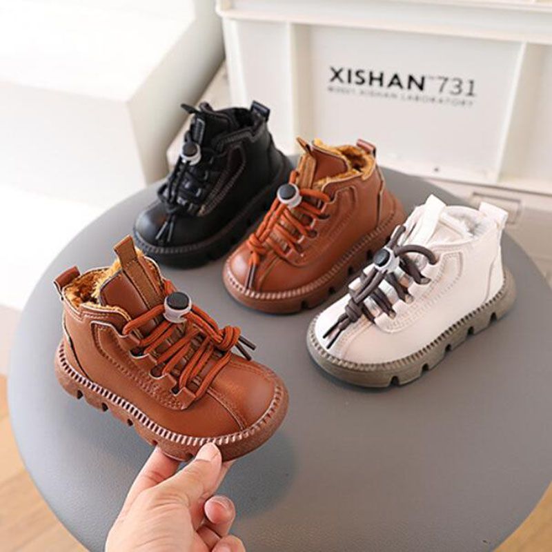 Scarpe invernali per bambini in cotone, spesse e calde, stivali da neve per ragazzi, tinta unita, antiscivolo, per studenti, all'aperto_voghion.com