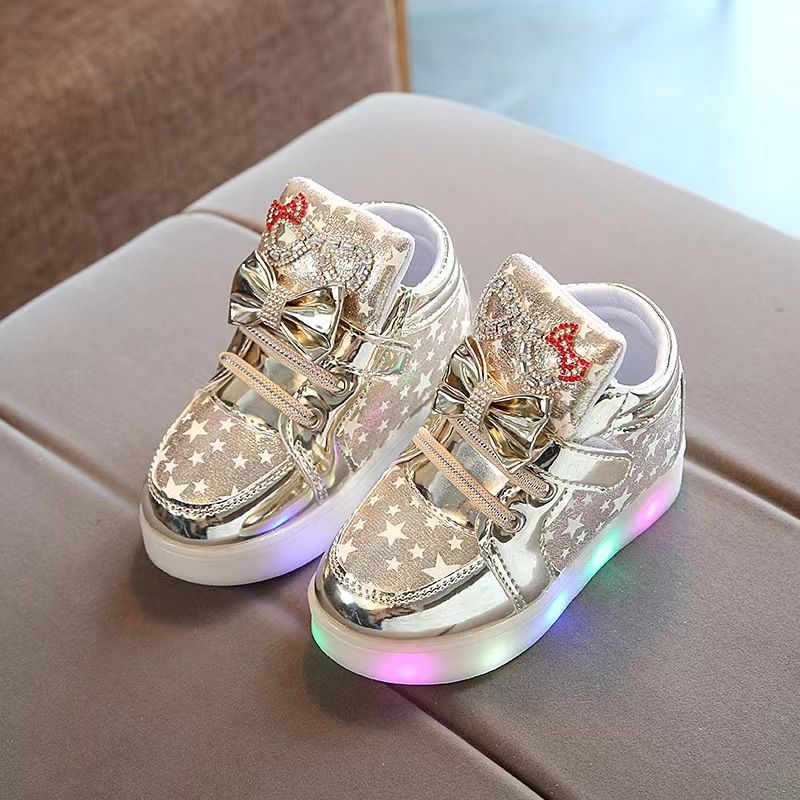 Chaussures lumineuses en cuir pour petites filles, chaussures de dessin animé, motif diamant brillant, respirantes, pour garçons, printemps et automne 2025_voghion.com