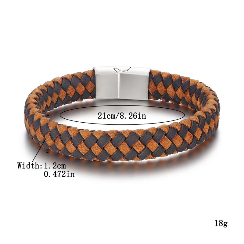 IMI Men's Stylish Braided Titanium Steel Magnetic Bracelet With Colorful Leather Accents - Trendy Unisex Cuff For Casual & Fashion Wear_voghion.com