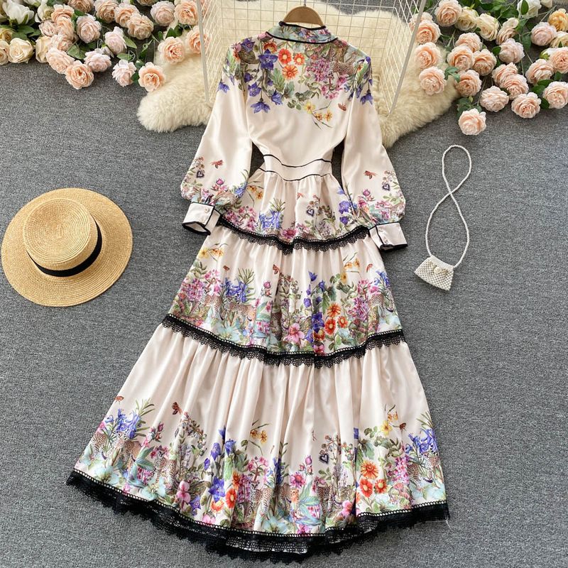 Women's bow tie and waist slimming lace over-the-knee long skirt_voghion.com