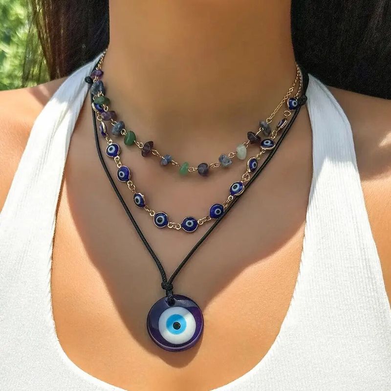 Heta försäljningar 3 st bohemiska kreativa blå turkiska lycko onda ögat hänge choker halsband för kvinnor oregelbunden pärlkedja y2k smycken_voghion.com