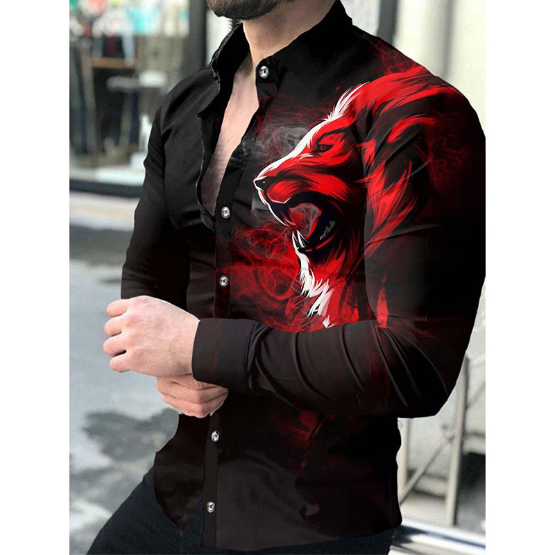 European And N Men S Cardigan Animal Print Casual Shirt Long Sleeved_voghion.com