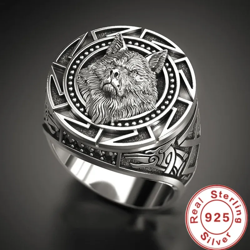 Vendite calde Andara Sterling Retro Totem Thai Sier Warrior Anello da uomo con testa di lupo_voghion.com