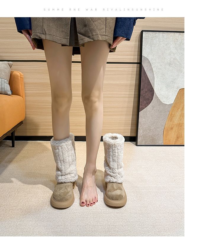 Women's Winter Snow Boots With Faux Fur Lining, Slip-Resistant Thick Sole, Mid-Calf Height, Water-Resistant Suede Upper, Round Toe, Chunky Heel_voghion.com