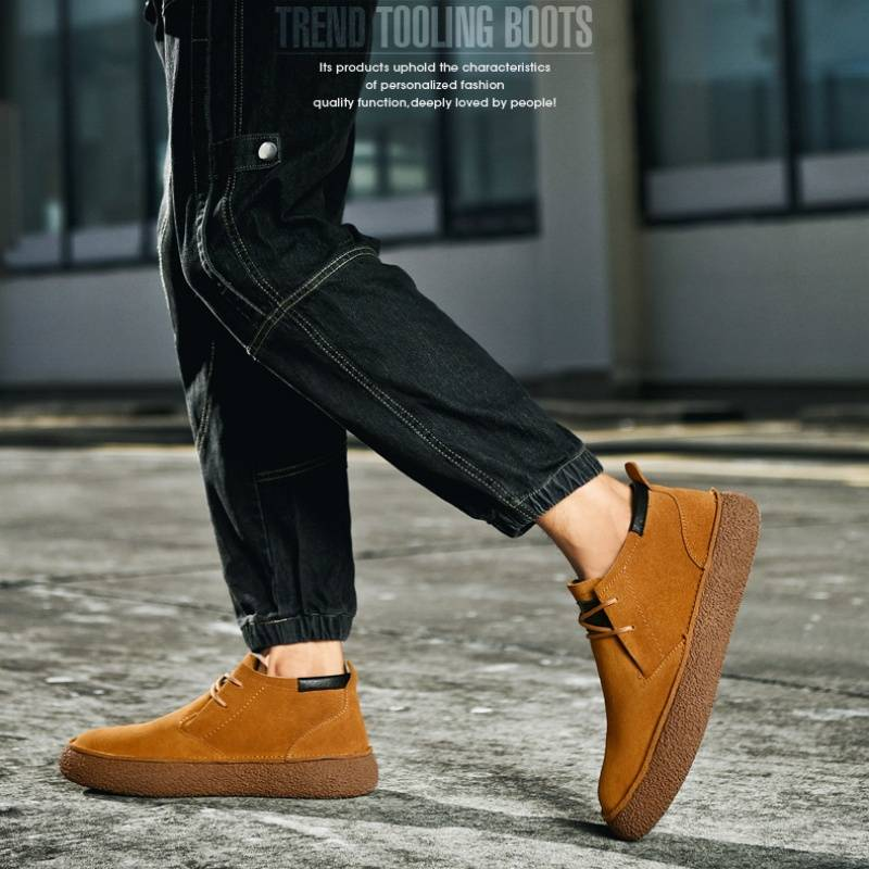Erkek Sonbahar/Kış Moda El Yapımı Dayanıklı Kaymaz Hafif Yumuşak Hakiki Deri Günlük Martin Botları_voghion.com