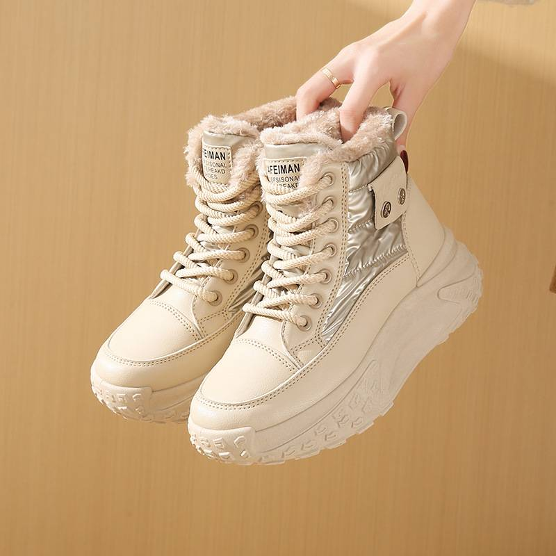 Stivali antivento alti in peluche per donna 2024 inverno nuovo stile studente ins versione coreana scarpe casual calde in cotone con suola spessa_voghion.com