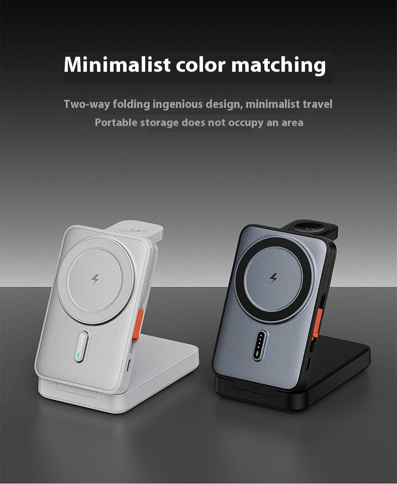 Zložljiva magnetna brezžična prenosna baterija - 10000 mAh hitro polnjenje z vgrajenim kablom in brezžičnim polnilnikom_voghion.com
