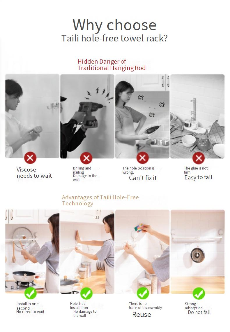 Kitchen Wall Hooks - No Drill Vacuum Suction Organizer (Heavy Duty Hanging Rack For Utensils Pots & Pans - Holds 5kg Fits Tile & Smooth Surfaces)_voghion.com