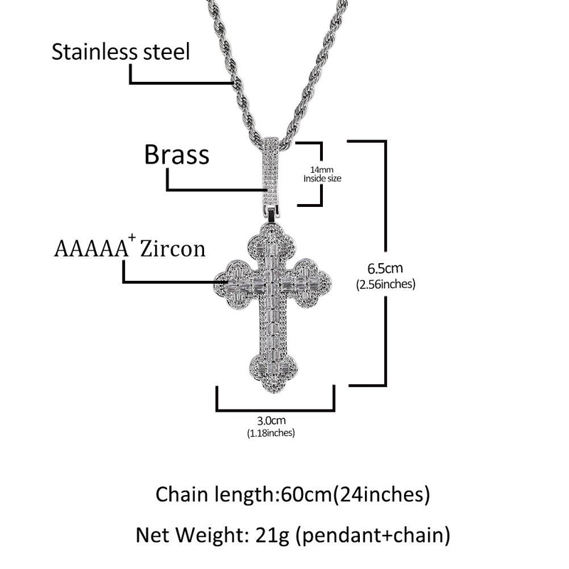 Collana con ciondolo a forma di croce hip hop da uomo e da donna, con dettagli in diamanti e catena intrecciata per uno stile streetwear alla moda._voghion.com
