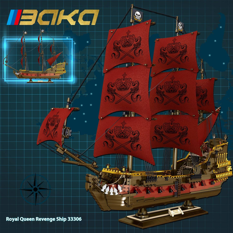 Barka Pirate Ship Building Blocks Set - Black Pearl & Queen Anne's Revenge Model Kit, DIY Desktop Decoration Gift For Teens & Adults (800+ Pieces)_voghion.com