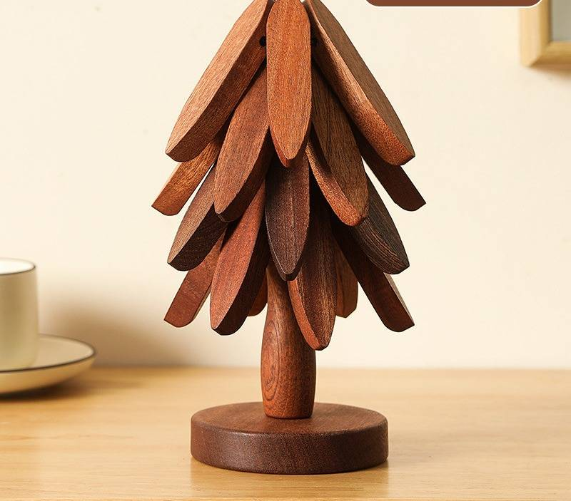 Tapete de mesa criativo de madeira com isolamento térmico para árvore de Natal, antiderrapante, resistente a altas temperaturas, para uso doméstico, com areia e bambu_voghion.com