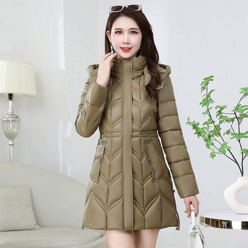 "Women's Longline Faux Shearling Puffer Coat – Korean Winter Jacket With Detachable Collar & Side Pockets – Slim Fit Plus Size (XL-6XL)"_voghion.com
