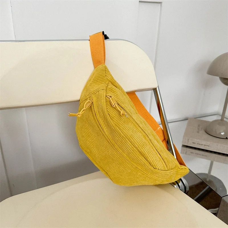 Borsa a tracolla da donna in velluto a coste, in tela, per studenti, 2025, marsupio, alla moda, con cintura a banana per telefono femminile_voghion.com