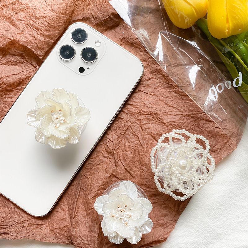 Pure Desire Rose Telefon-Airbag-Halter, Koreanischer Instagram-Stil, eleganter und einfacher dreidimensionaler Perlenblumen-Desktop_voghion.com