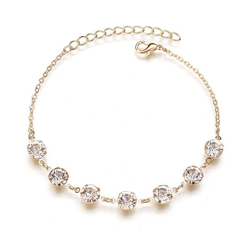 Jewelry Summer Simple Fashion Anklet Rhinestone Hanging Circle Single Layer Foot Chain_voghion.com