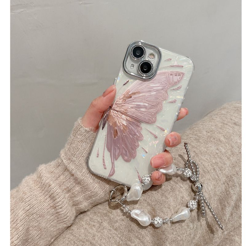 Ins style crystal powder half butterfly bead chain suitable for iPhone 15/14 ProMax 13 Promax/12 phone 11 anti_voghion.com