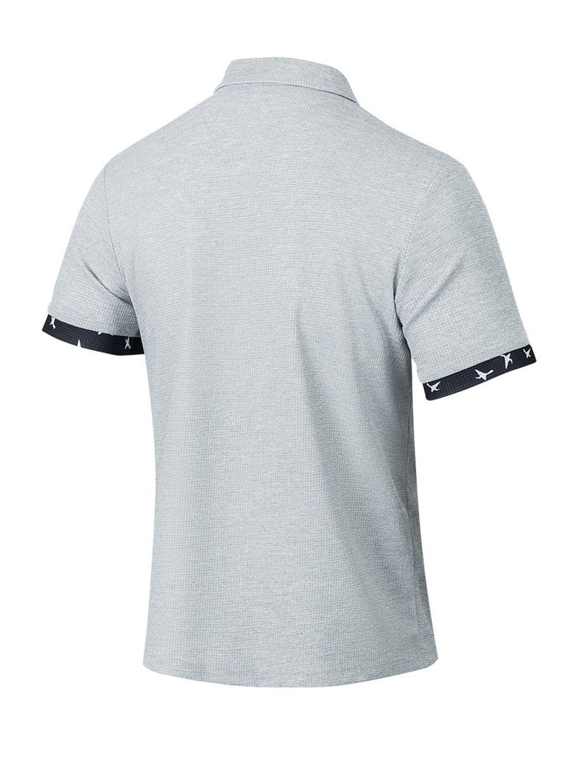 Camicia da uomo in tessuto a nido d'ape, casual, con bottoni e tasche, a maniche corte, con risvolto_voghion.com