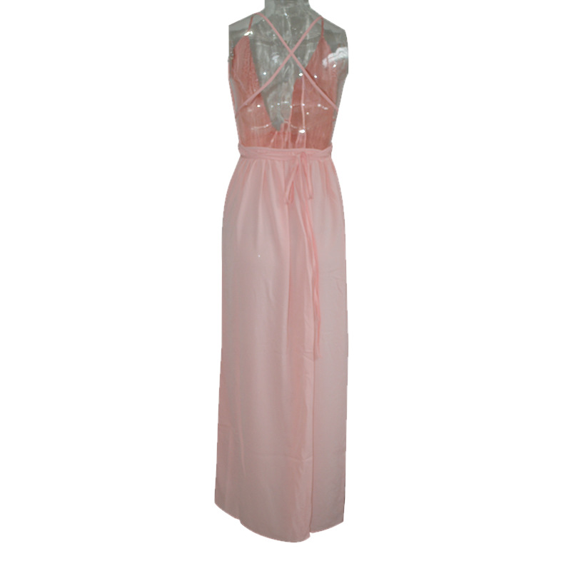 Pralles großes rotes V-Ausschnitt-Unterhemd im Urlaubsstil, rückenfreies Chiffon-Kleid im französischen Bohemian-Stil für Damen_voghion.com