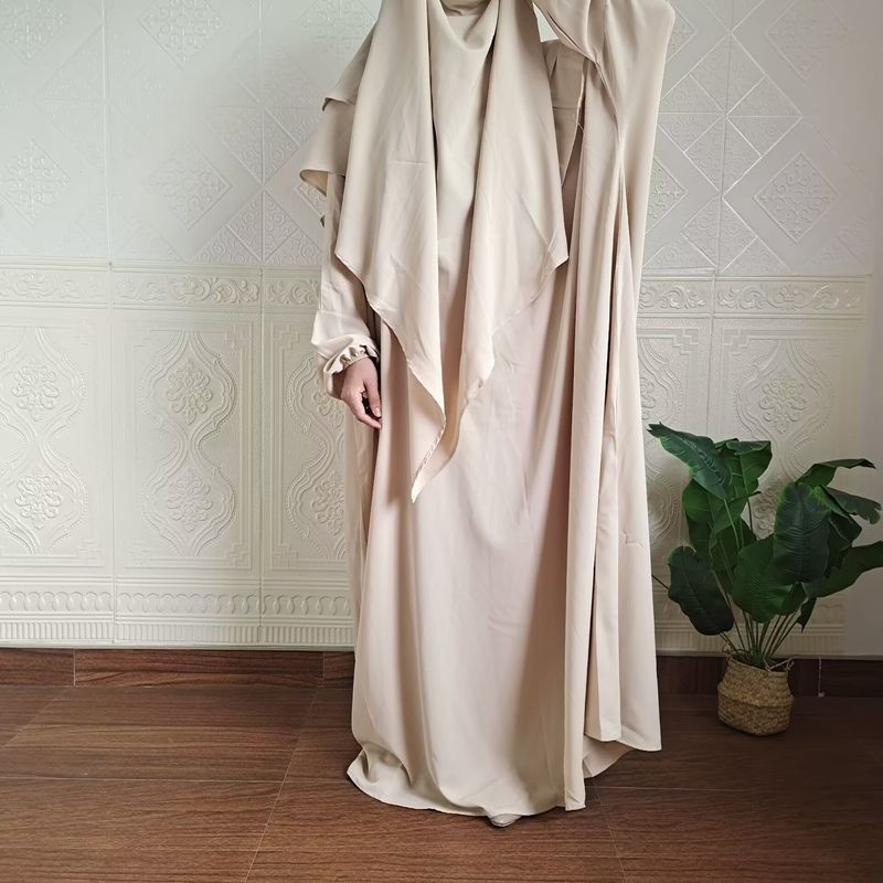 Vestido de dos piezas con hiyab, holgado, con mangas murciélago y color liso para mujer de Dubái, P105_voghion.com