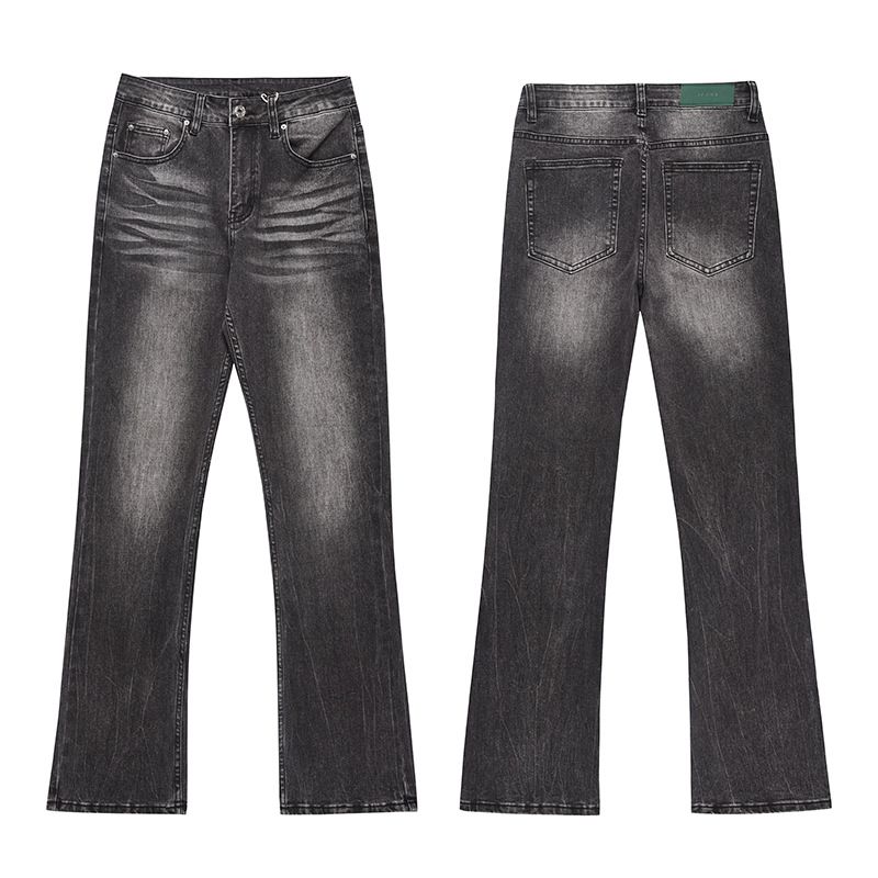 Erkek Giyim Retro Yıkanmış Eskitilmiş Geniş Paça Kot Pantolon Erkekler ve Kadınlar İçin Sokak Modası Bol Günlük Çok Yönlü Günlük Pantolon_voghion.com