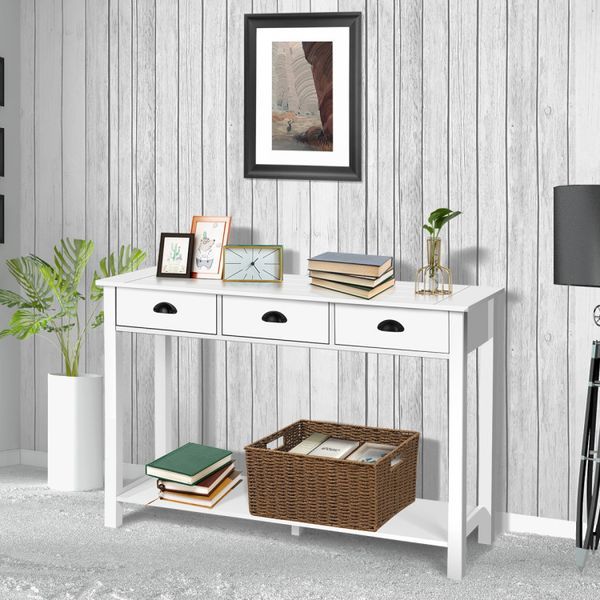 Wooden Console Table With 3 Drawers And 2-Tier Shelves_voghion.com