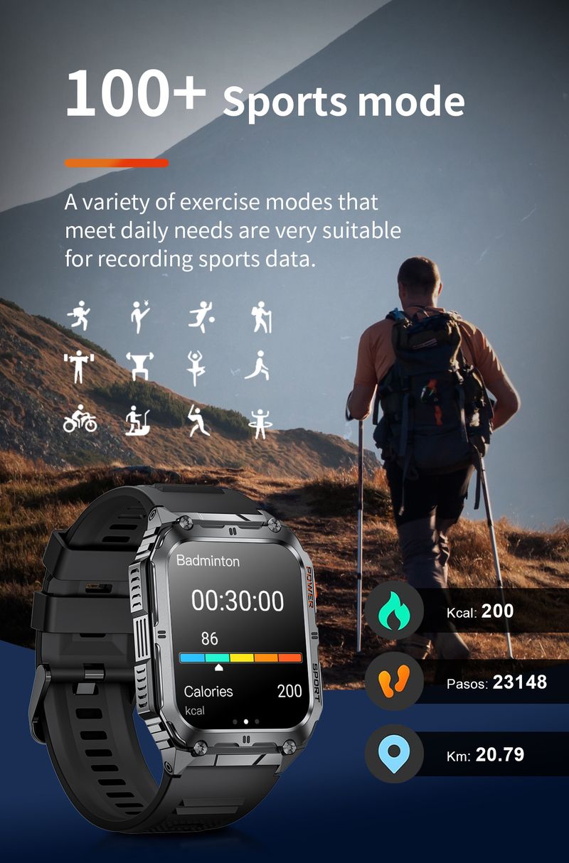 Montre connectée multifonction pour homme, étanche, Bluetooth, appels, pression artérielle, oxygène dans le sang_voghion.com