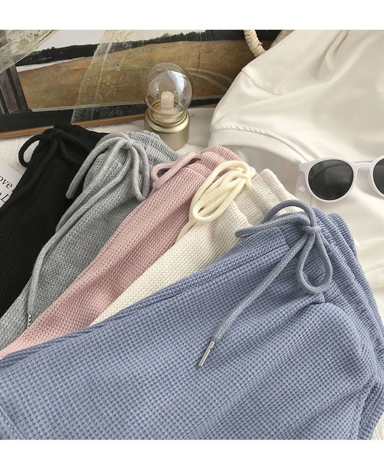 Waffel-Sport-Shorts für Damen, Sommer 2023, neue koreanische Version, lockere Hotpants mit hoher Taille und weitem Bein für den Außenbereich_voghion.com