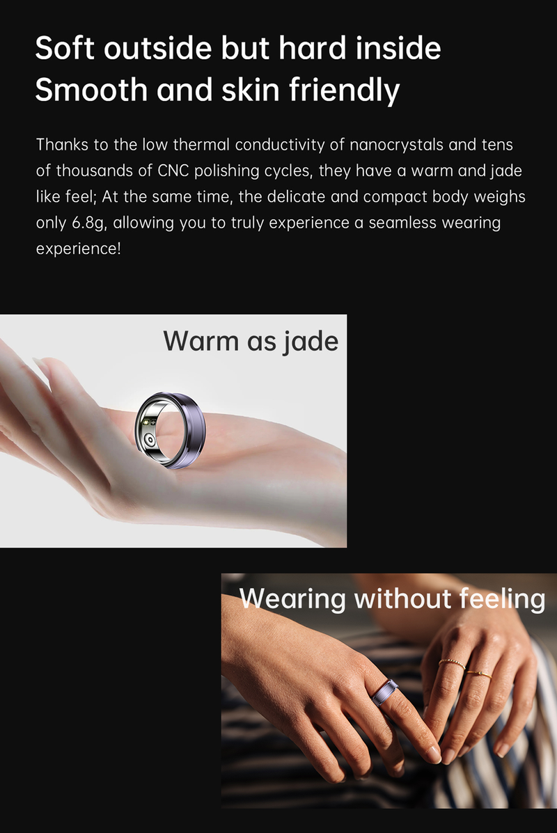 Anello intelligente da uomo con rilevamento della frequenza cardiaca, monitoraggio dell'ossigeno nel sangue, temperatura e sonno, telecomando_voghion.com