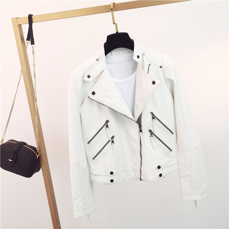 2023 Spring And Autumn Women's Jacket PU Leather Motorcycle Short Slim Fit Coat_voghion.com
