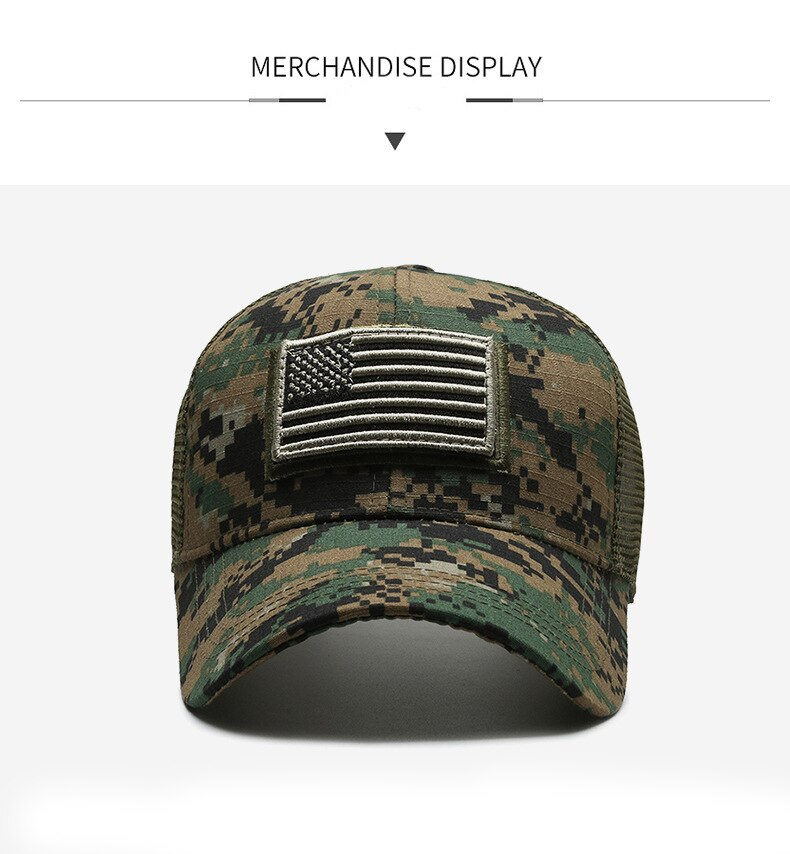 Amerikanische Flagge Camouflage Aufkleber bestickt Baseball Cap Netz Hut Männer Outdoor Klettverschluss Kappe_voghion.com