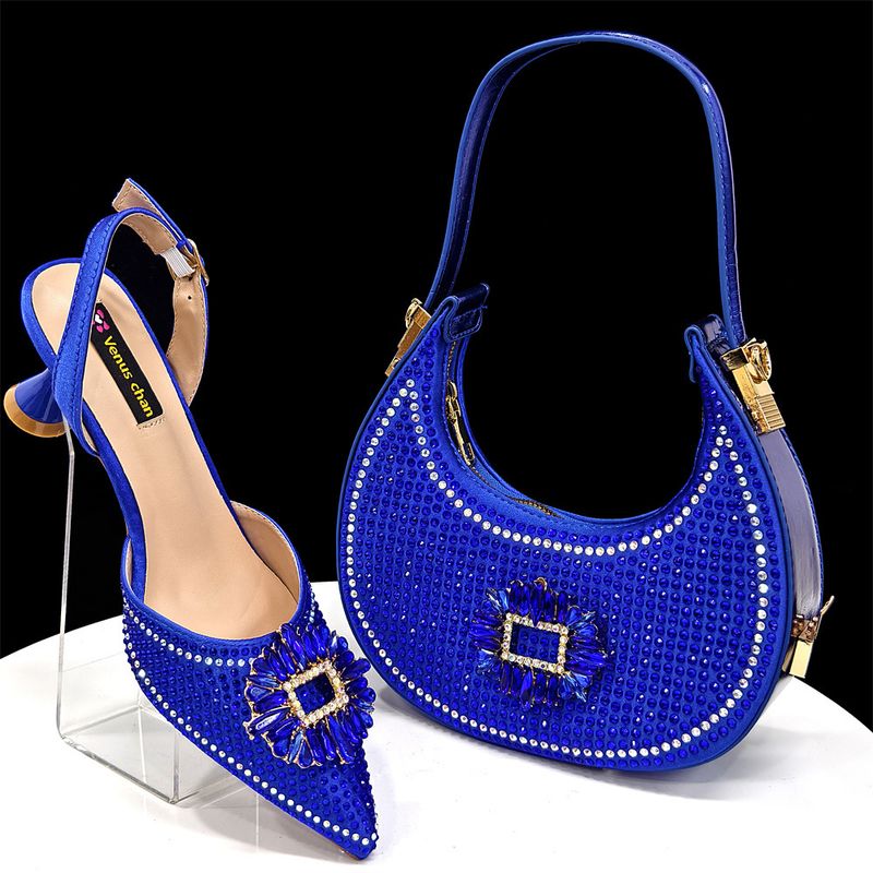 Damenschuhe Damen Spitzschuhe Und Taschen Set Diamantschnalle Dekoration Modisch Und Einfach Bankett Stil Weinrot Spitz_voghion.com