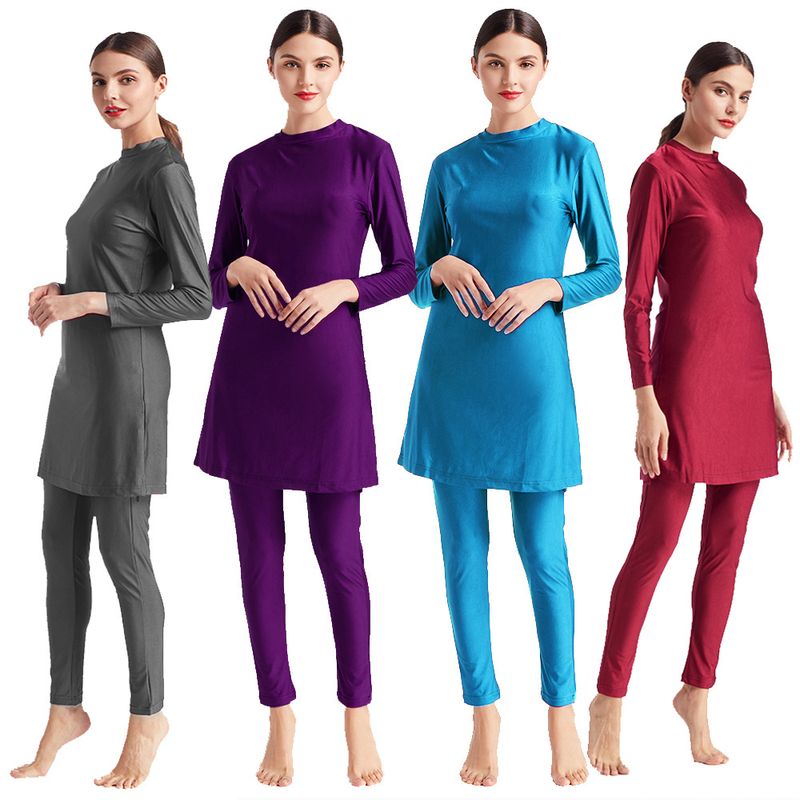Maillot de bain conservateur pour femme, ensemble de maillot de bain trois pièces, foulard et chapeau M098_voghion.com