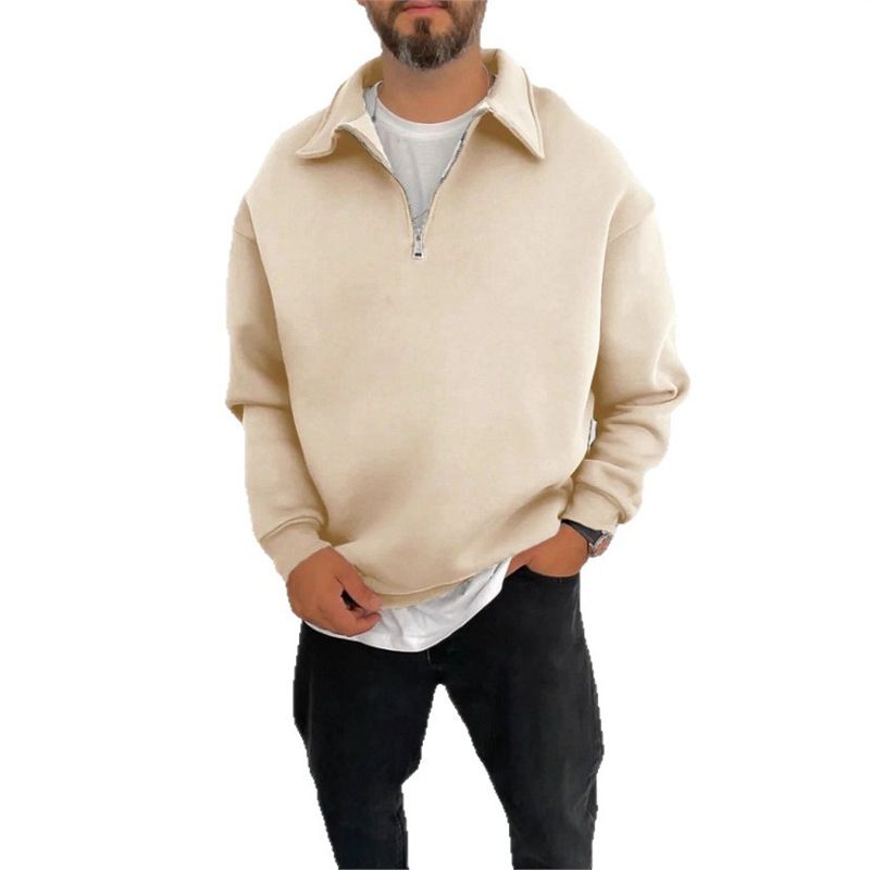 Pull décontracté à revers en velours double face pour homme, demi-fermeture éclair, veste automne/hiver_voghion.com