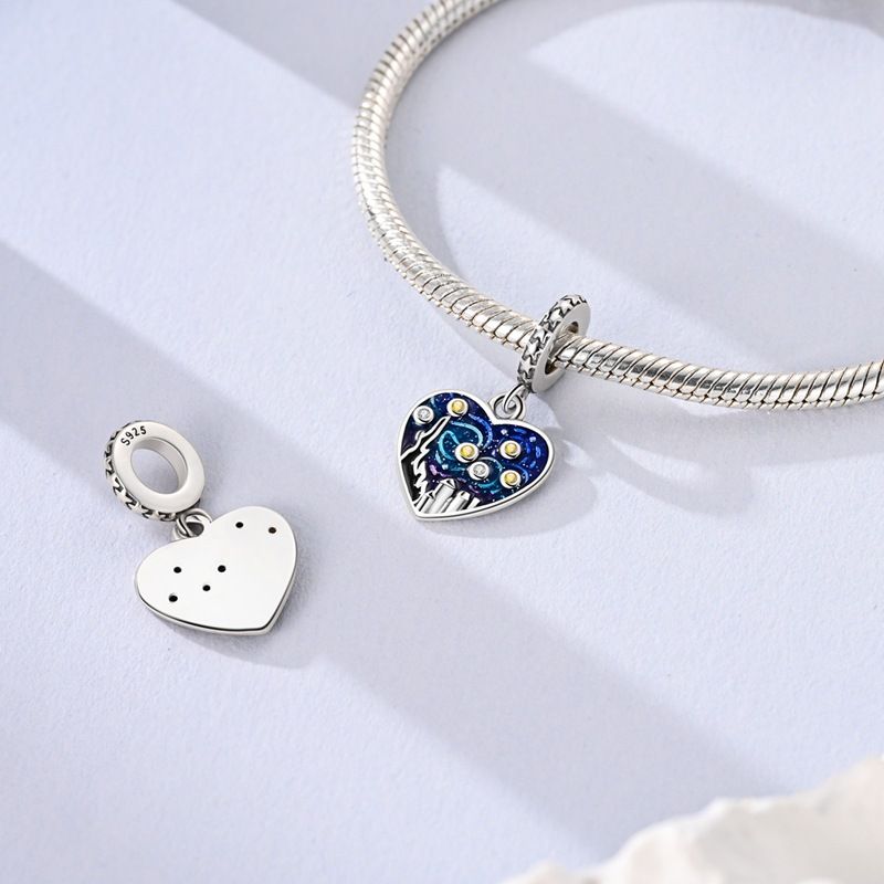 Kadın Takıları 925 Ayar Gümüş Charm Dört Yapraklı Yonca Hayat Ağacı Sinek Kuşu Vadi Zambağı Boncukları Yıldızlı Gökyüzü Kız Kardeş Kolye DIY_voghion.com
