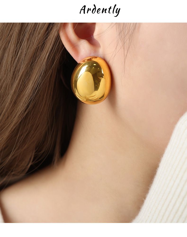 Orecchini ovali placcati in oro, semplici e lisci, in acciaio al titanio, di alta qualità, di design europeo e americano, accessori alla moda per le donne_voghion.com
