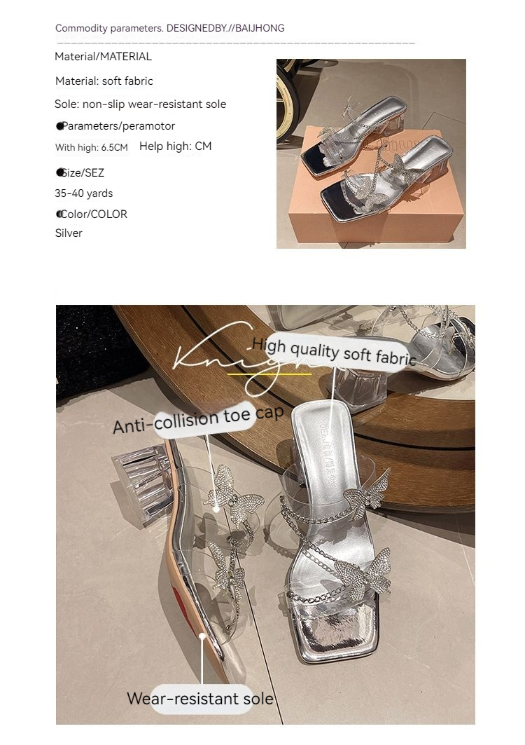 2024 Nouvelles sandales pour vêtements d'extérieur d'été pour femmes, exquise ligne de papillon argenté de style féerique avec talon moyen transparent_voghion.com