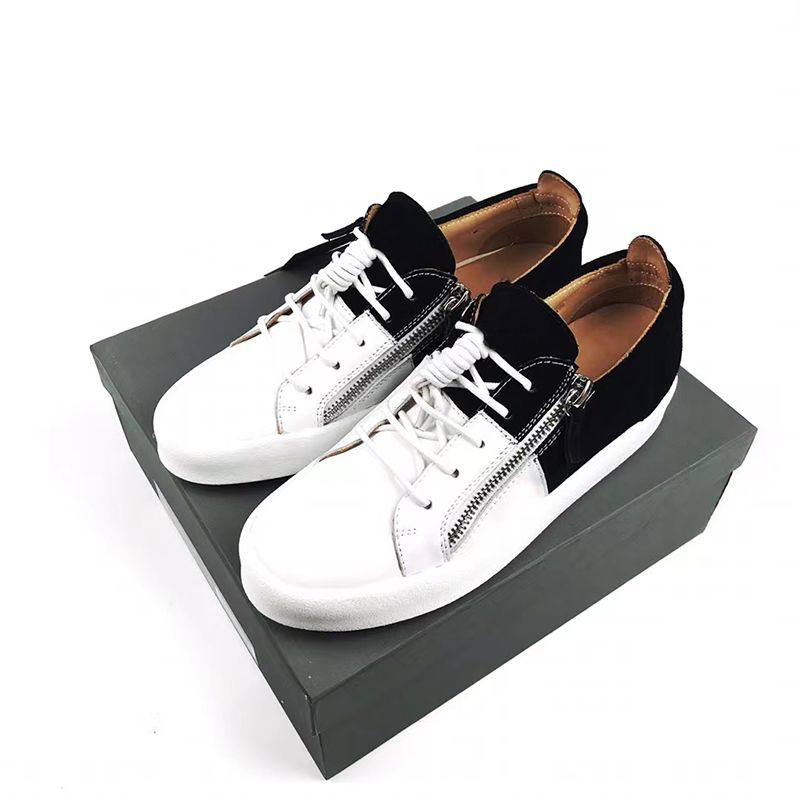 Moderne, modische, niedrig geschnittene Herrenschuhe mit lässigem Spleißen, rundem Kopf, Doppelreißverschluss, dicker Sohle, Sport-Kontrast-Boardschuhe_voghion.com