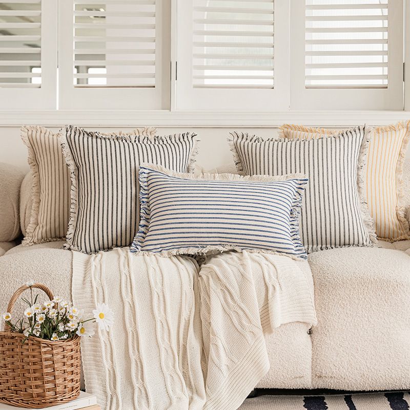 Fodera per cuscino con nappe a righe in stile nordico, semplice, per divano, casa e ufficio_voghion.com